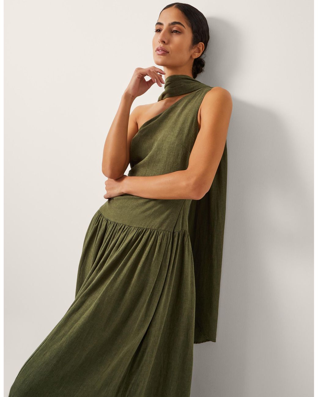 Monsoon The India Edit Leila One Shoulder Maxi Dress Green