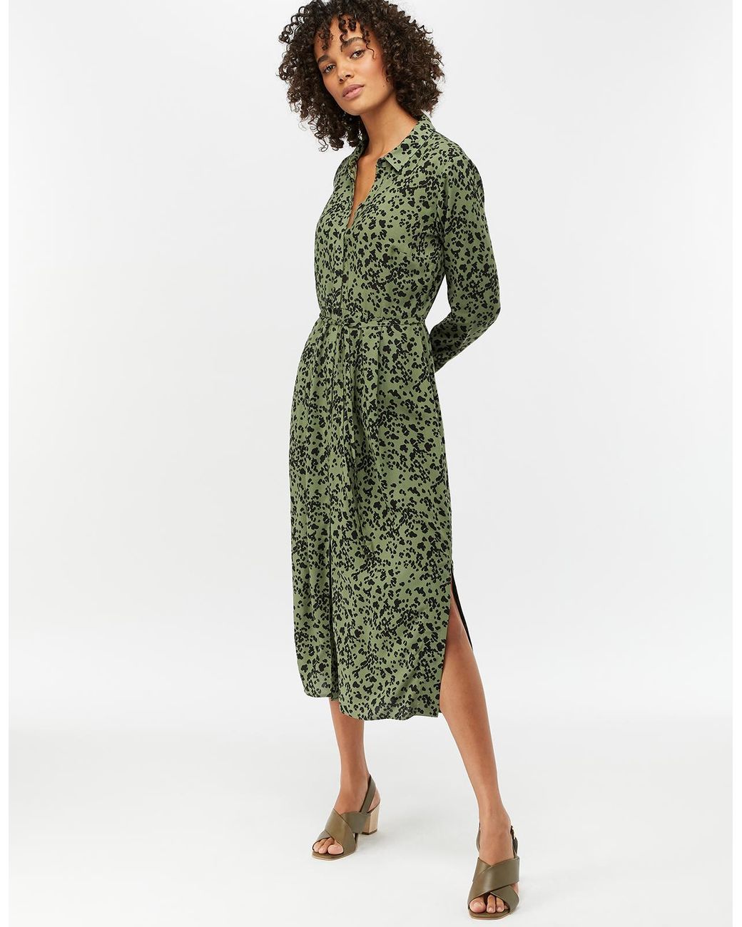 Monsoon Wilma Animal Print Shirt Dress in Green | Lyst UK
