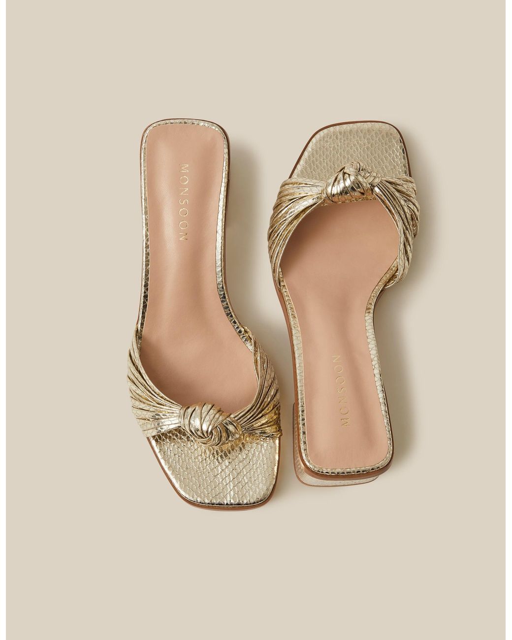 Monsoon Natural Gwen Knot Metallic Mules Gold