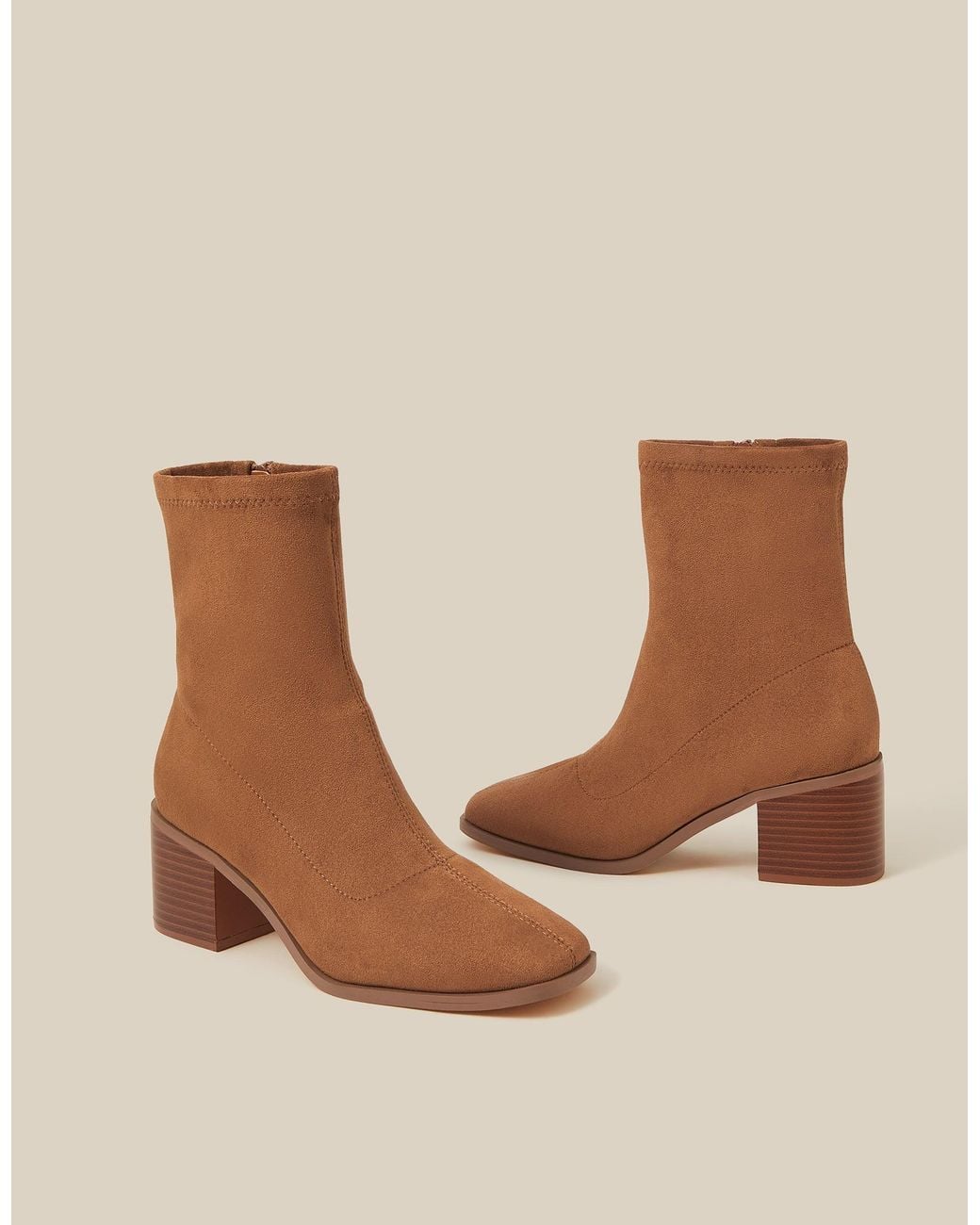 Monsoon Natural Suki Faux Suede Heeled Sock Boots Tan