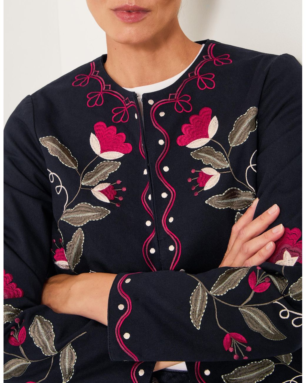 Monsoon Blue Valerie Floral Embroidered Jacket Black