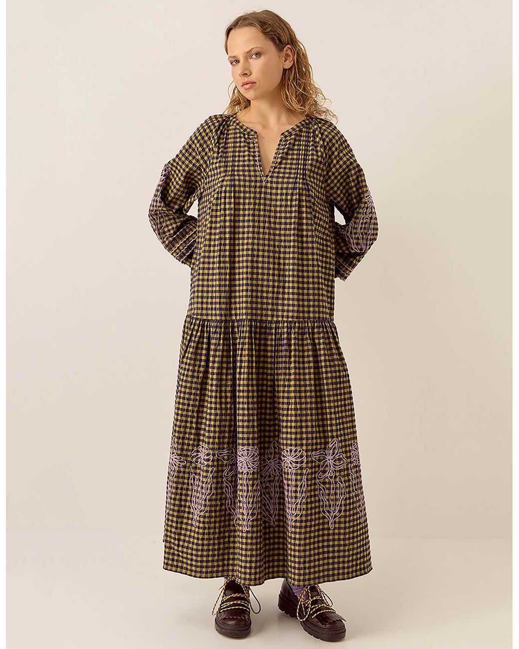 Monsoon Brown East Dilly Gingham Cotton Dress Multi