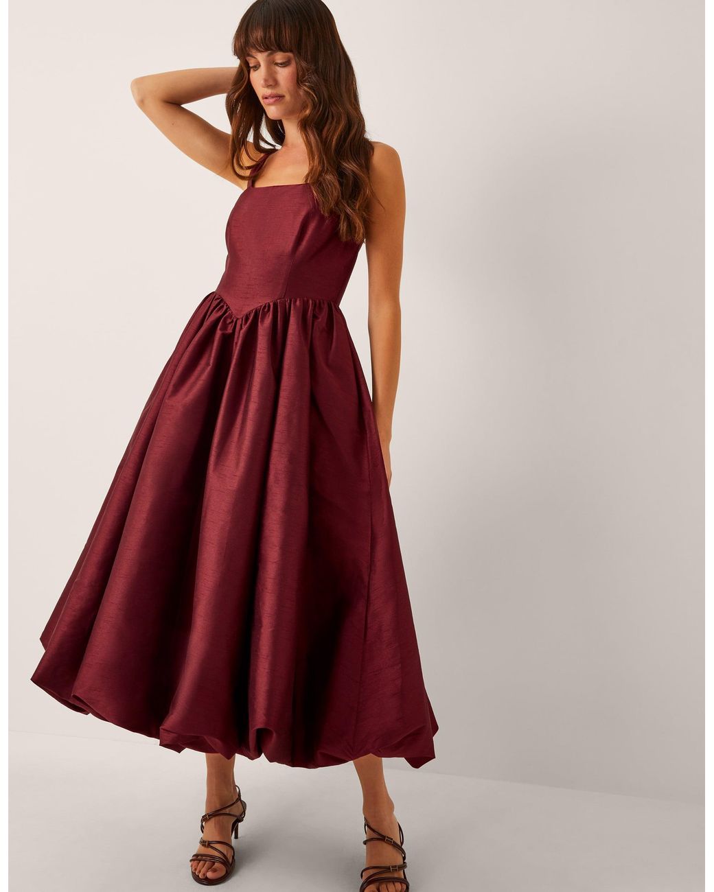Monsoon Women's Dark Red Mya Fit And Flare Midi Dress, Size: 14
