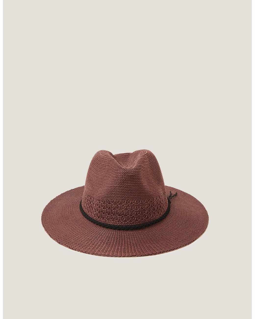 Monsoon Nene Woven Fedora Sun Hat Brown