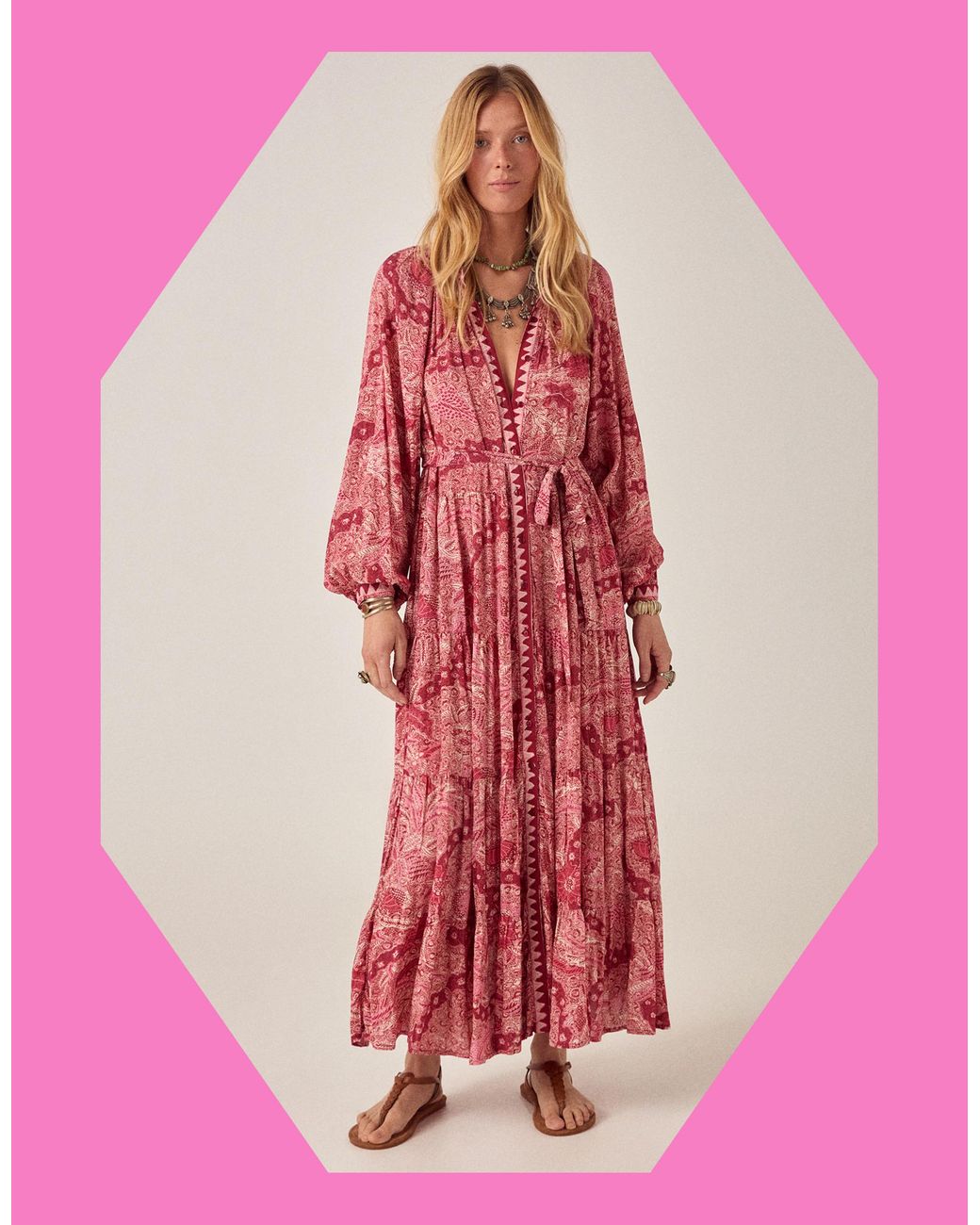 Monsoon Pink Maison Hotel Tina Paisley Maxi Dress Red