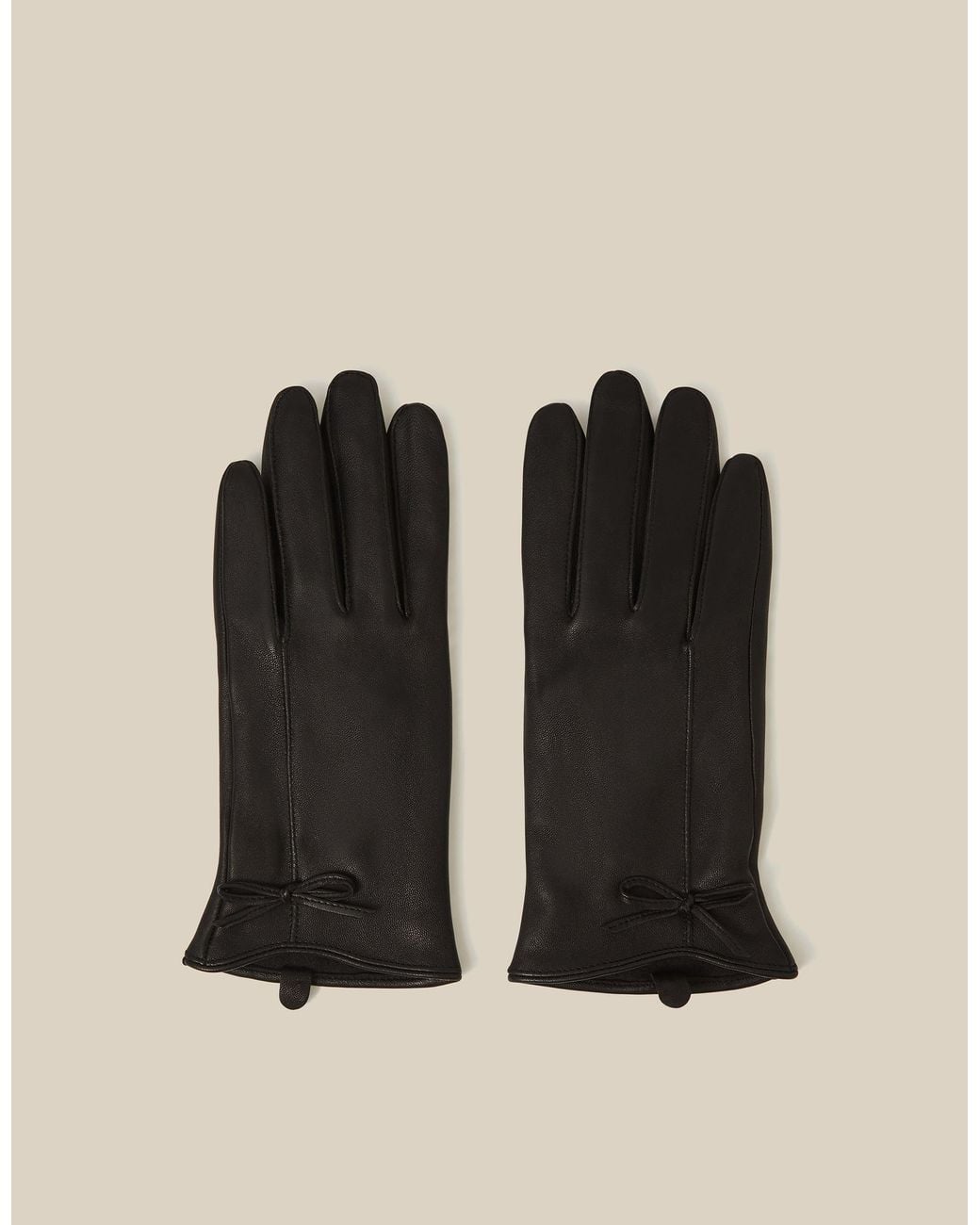 Monsoon Sadie Bow Leather Gloves Black