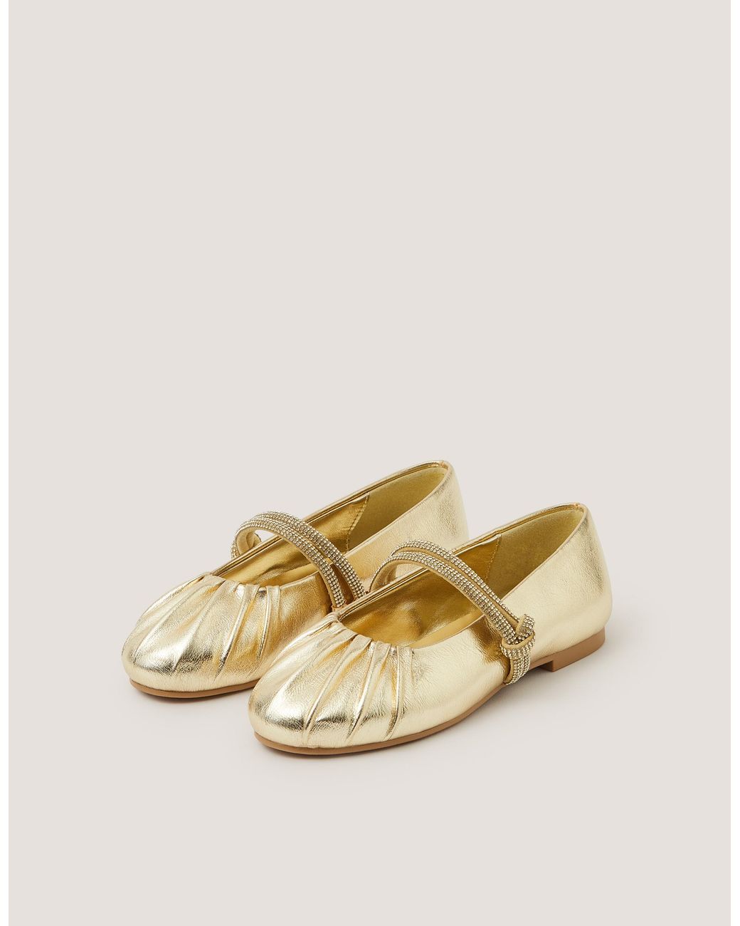 Monsoon Natural Diamanté Strap Ballet Flats Gold