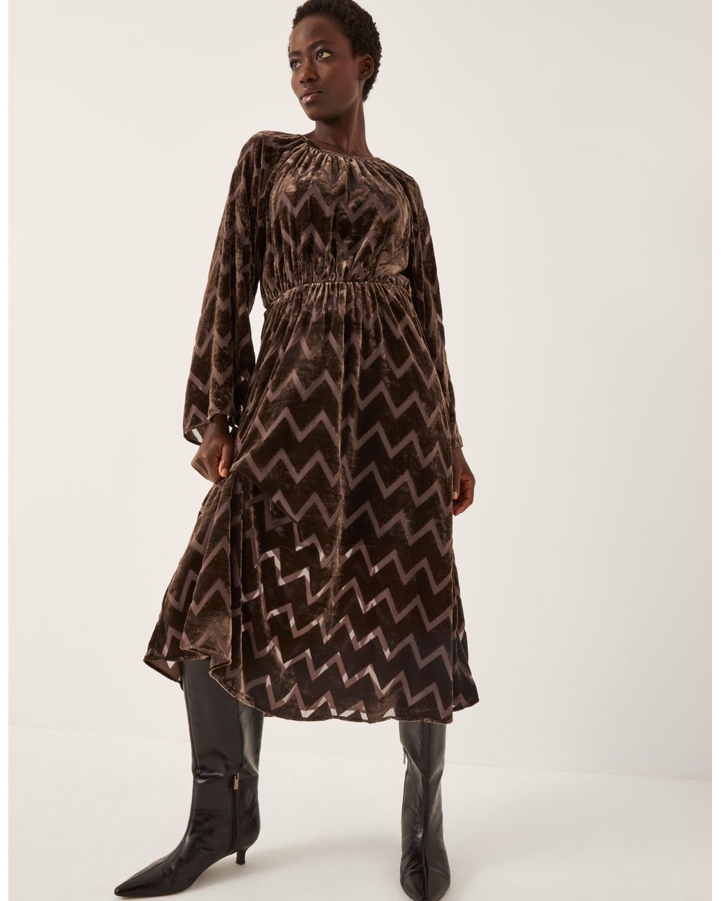 Monsoon Natural Keisha Velvet Midi Dress