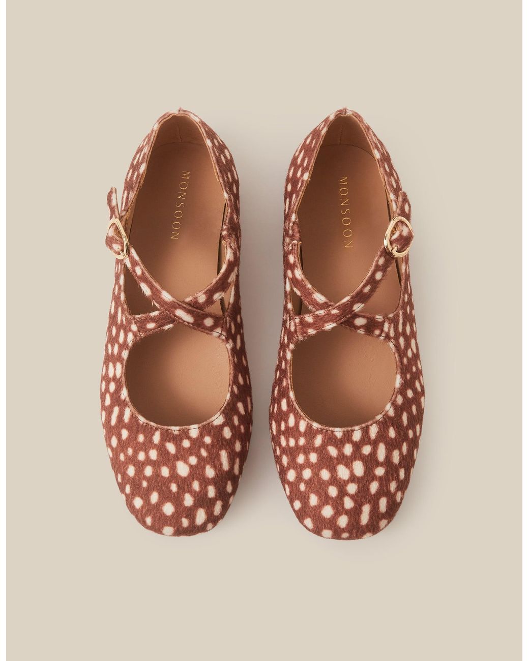 Monsoon Women's Brown Deer Print Dana Bambi Mary Jane Ballet Flats, Size: 38