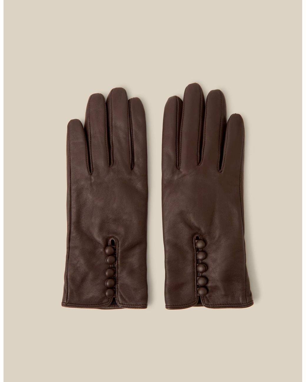 Monsoon Lara Leather Gloves Brown