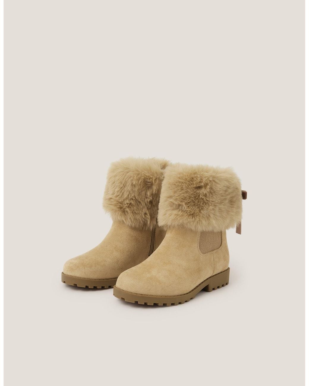 Monsoon Natural Faux Fur Chelsea Boots Tan