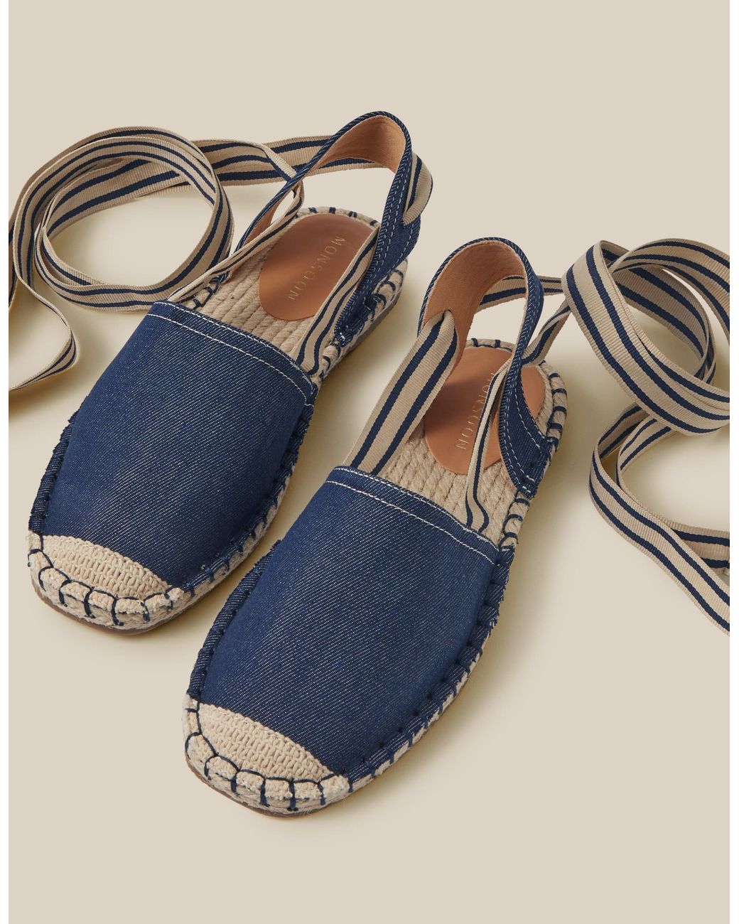 Monsoon Fliss Stripe Chambray Espadrille Flats Blue
