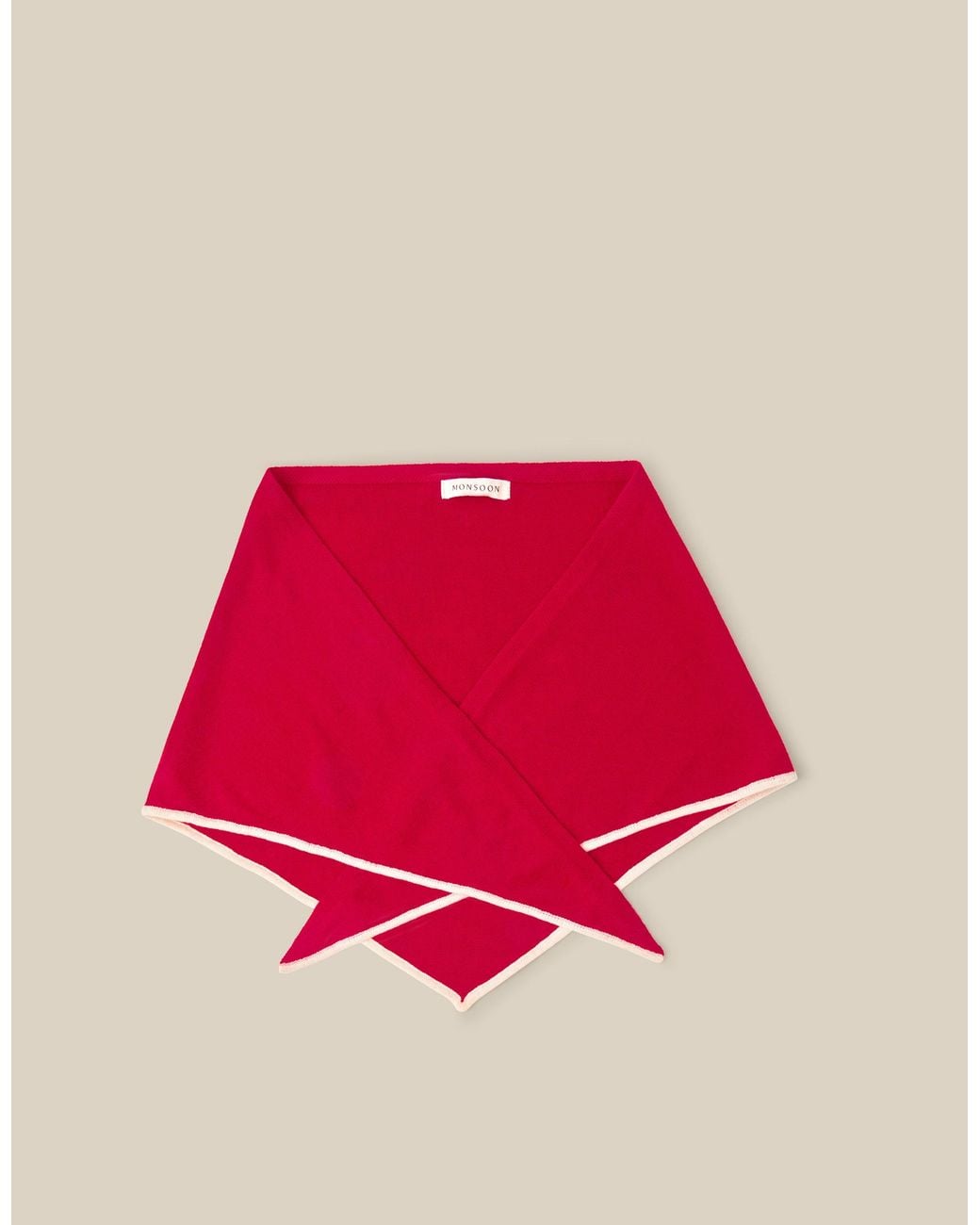 Monsoon Red Tabi Contrast Knitted Triangle Scarf