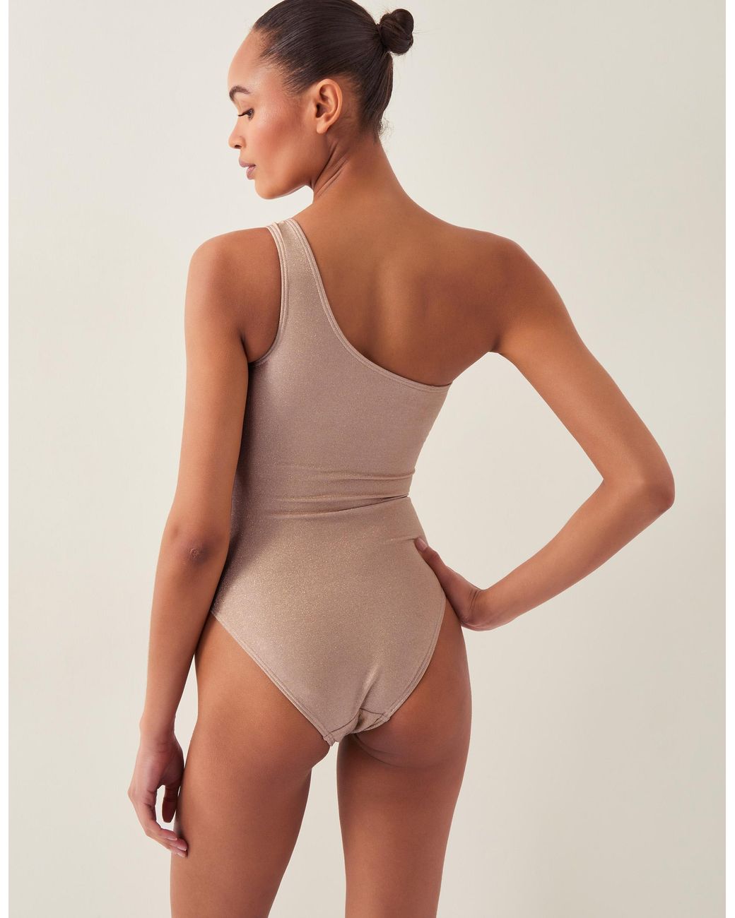 Monsoon Metallic Kimi Glitter One-shoulder Swimsuit Gold