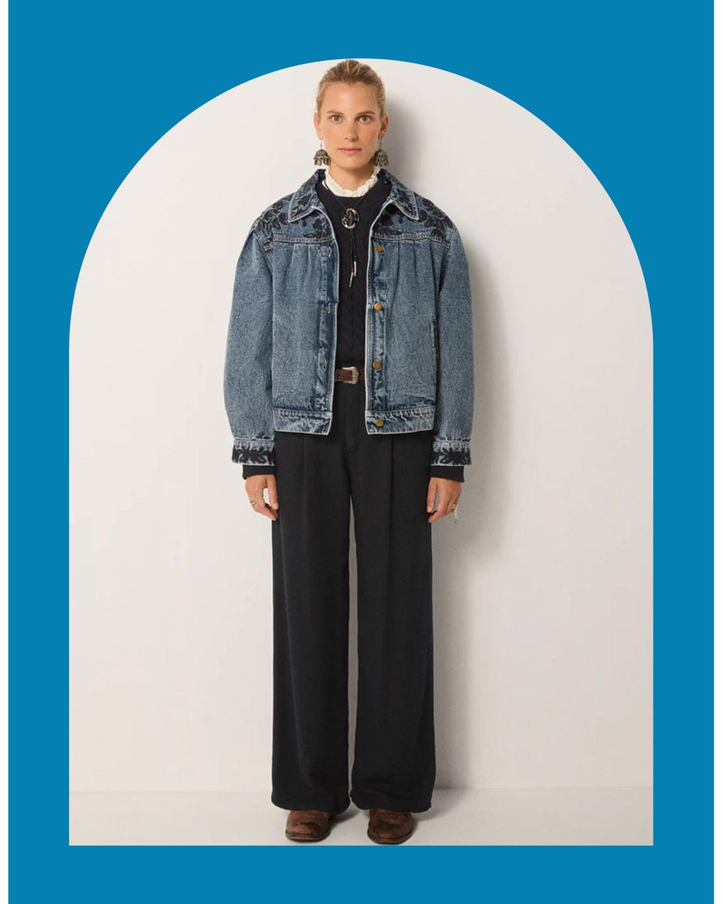 Monsoon Maison Hotel Wesley Embroidered Denim Jacket Blue