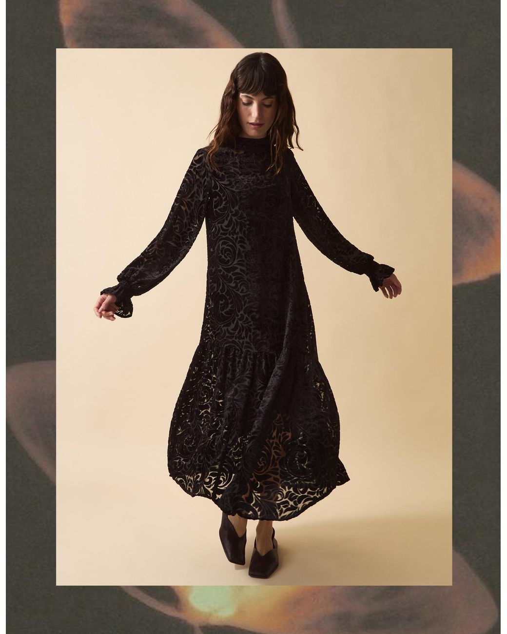 Monsoon Clemence Gigi Velvet Burnout Maxi Dress Black