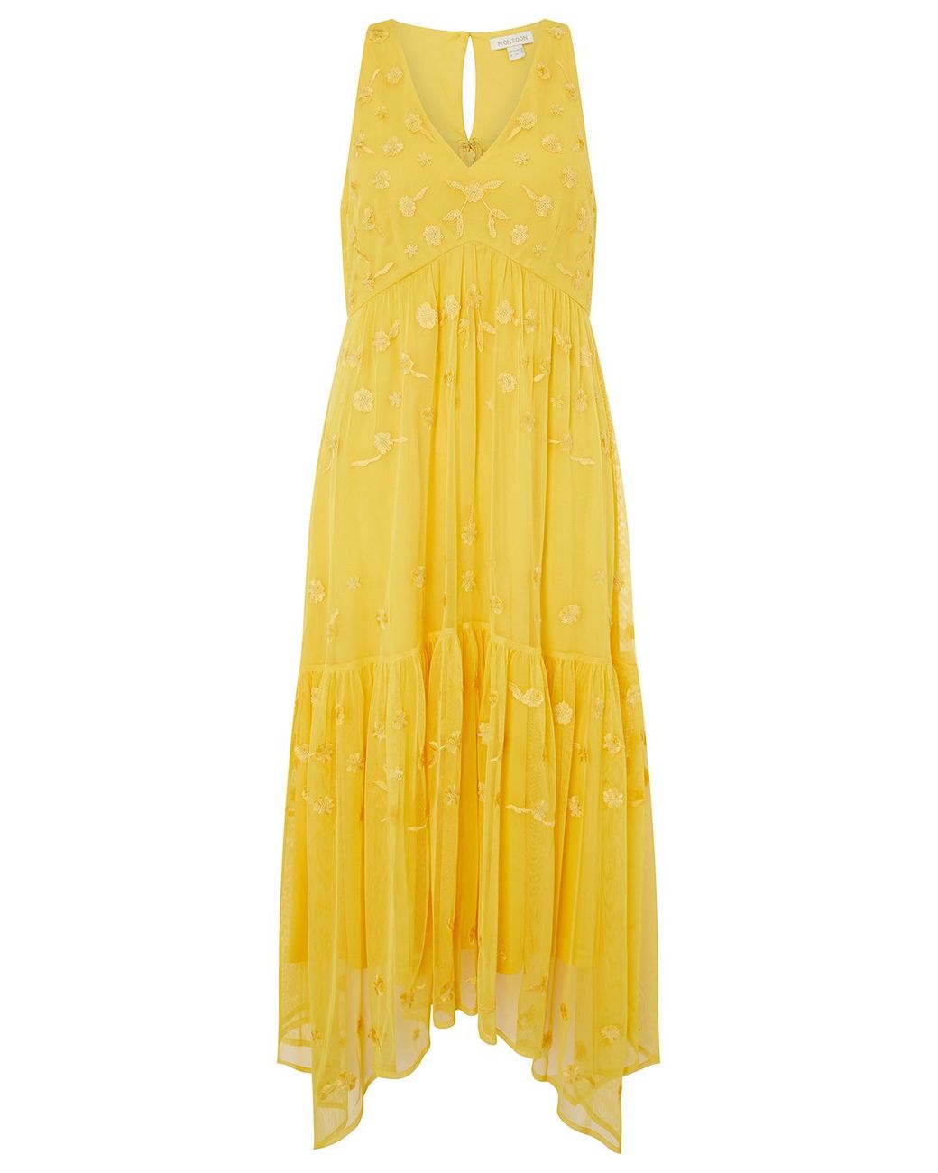 Monsoon Carmela Sequin Hanky Hem Dress Yellow