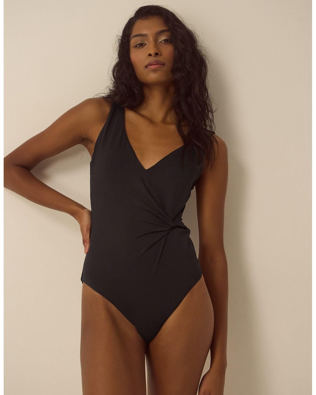 Monsoon Brown Tyla V-neck Twist Swimsuit Black