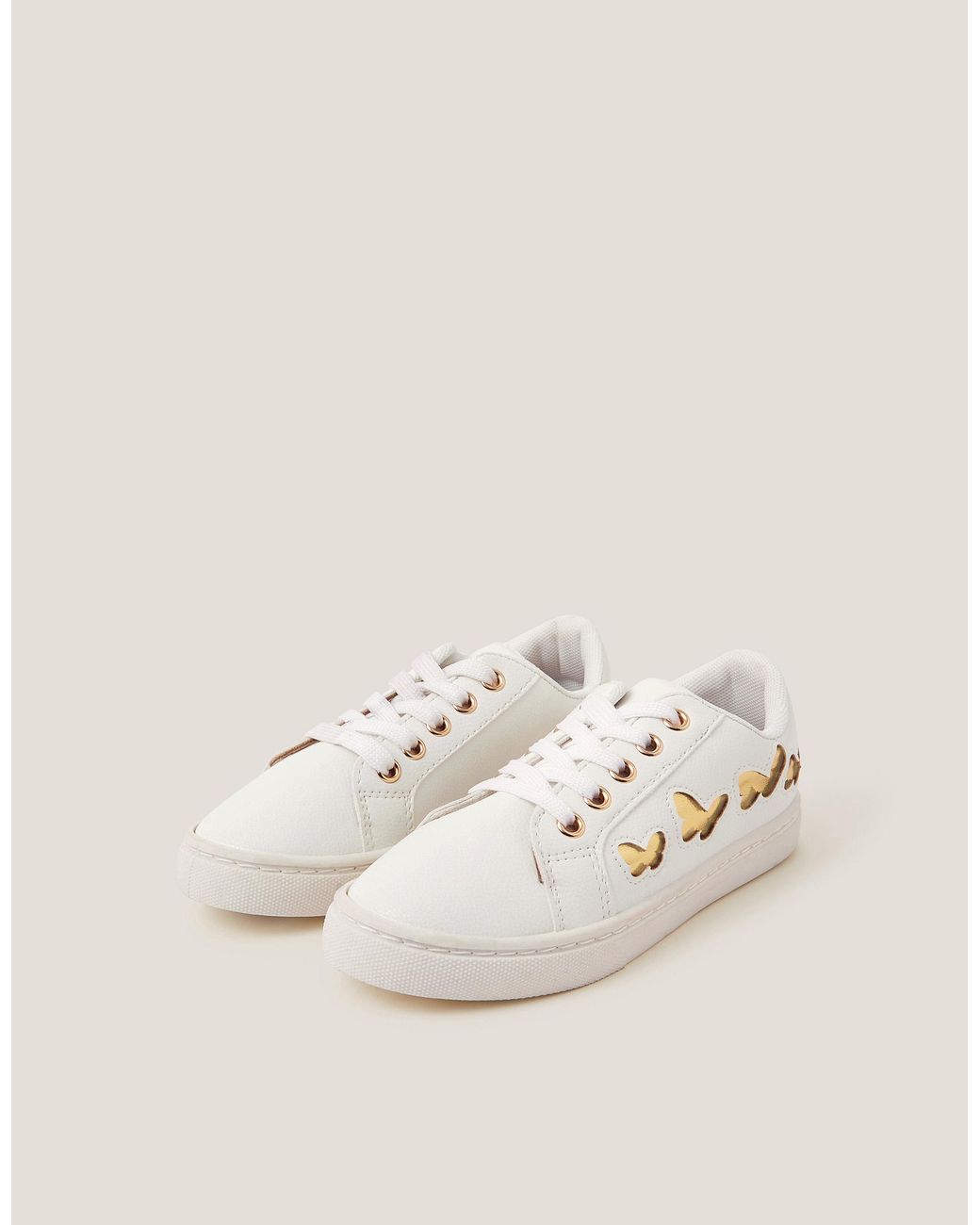 Monsoon Natural Metallic Butterfly Lace Up Trainers Ivory