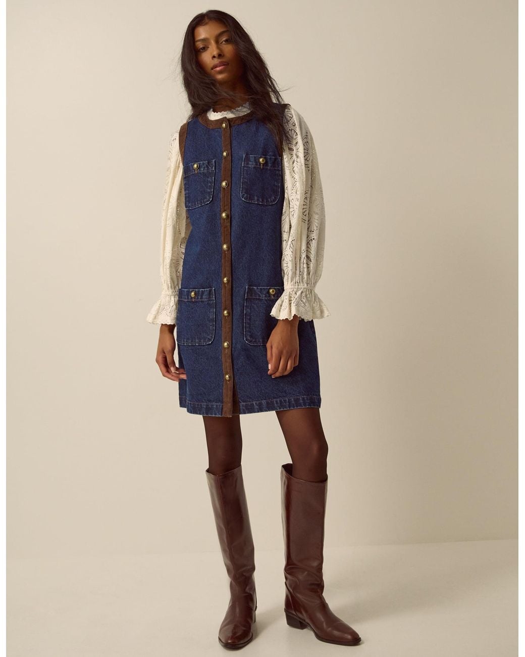 Monsoon Hanna Denim Mini Shift Dress Blue