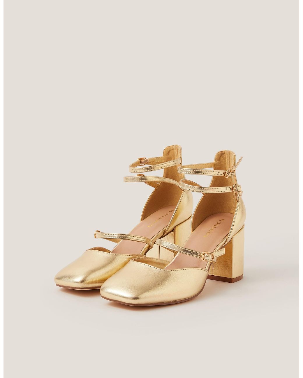 Monsoon Natural Edie Metallic Mary Jane Heels Gold