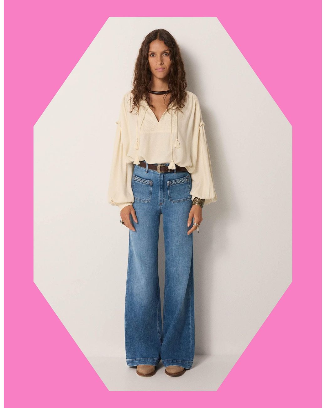 Monsoon Pink Maison Hotel Giuletta Wide Leg Jeans Blue