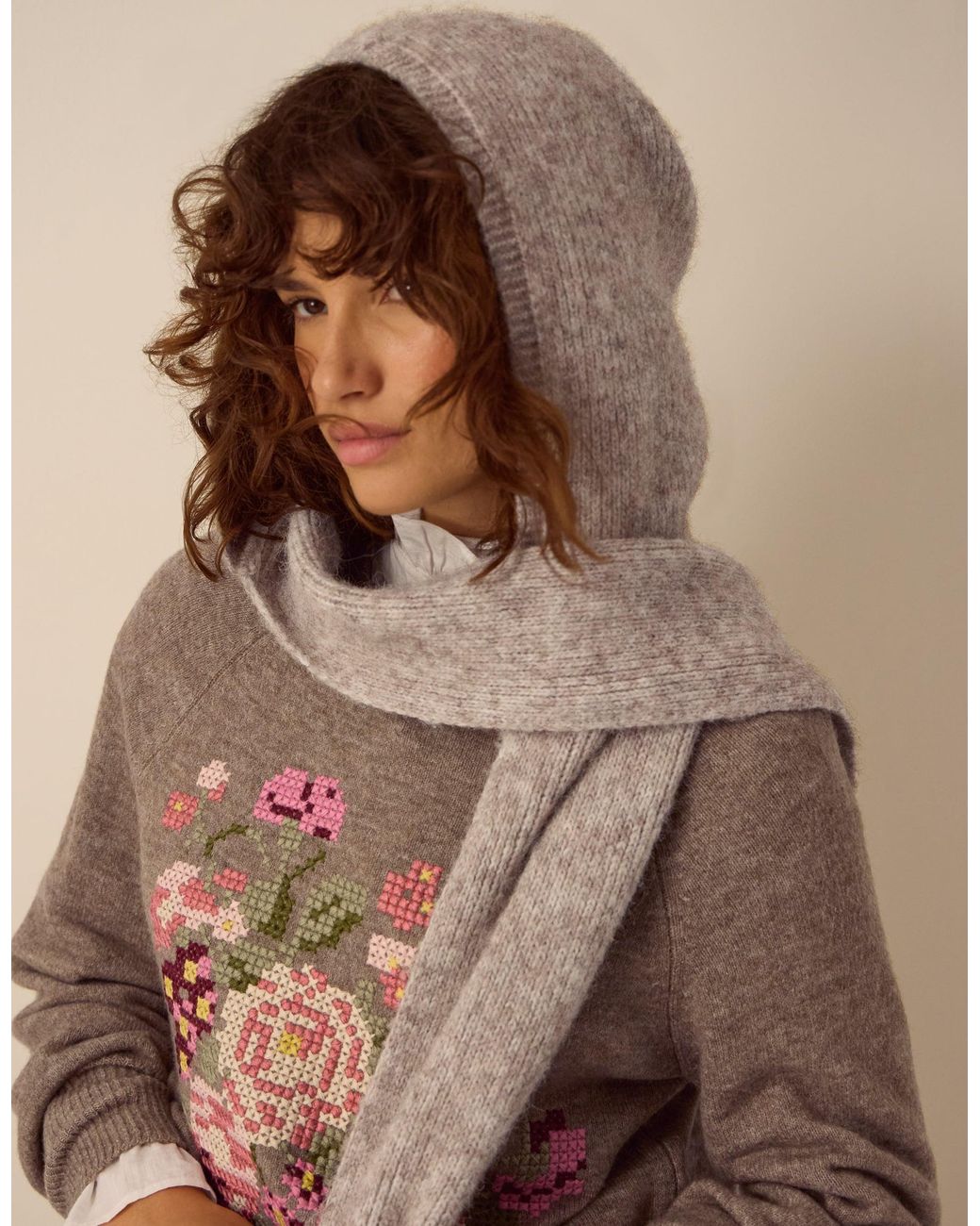 Monsoon Brown Tula Hooded Scarf Natural