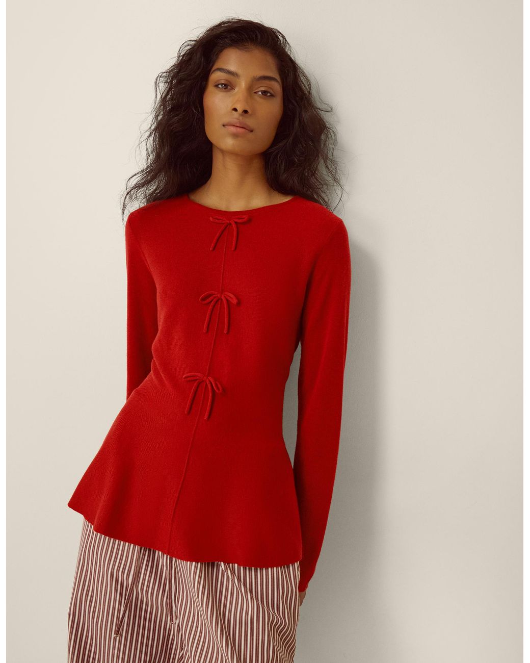 Monsoon Paula Bow Peplum Jumper Red
