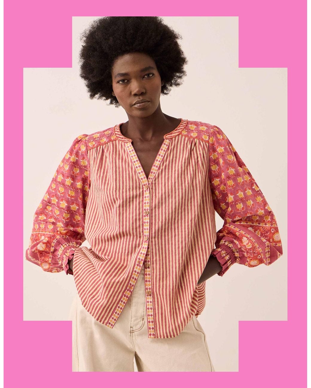 Monsoon Easy Devyn Printed Cotton Shirt Pink