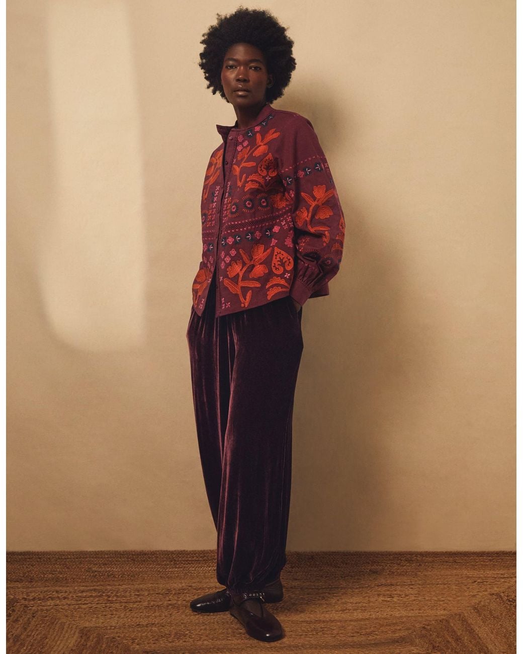 Monsoon East Nyla Velvet Balloon Trousers Red
