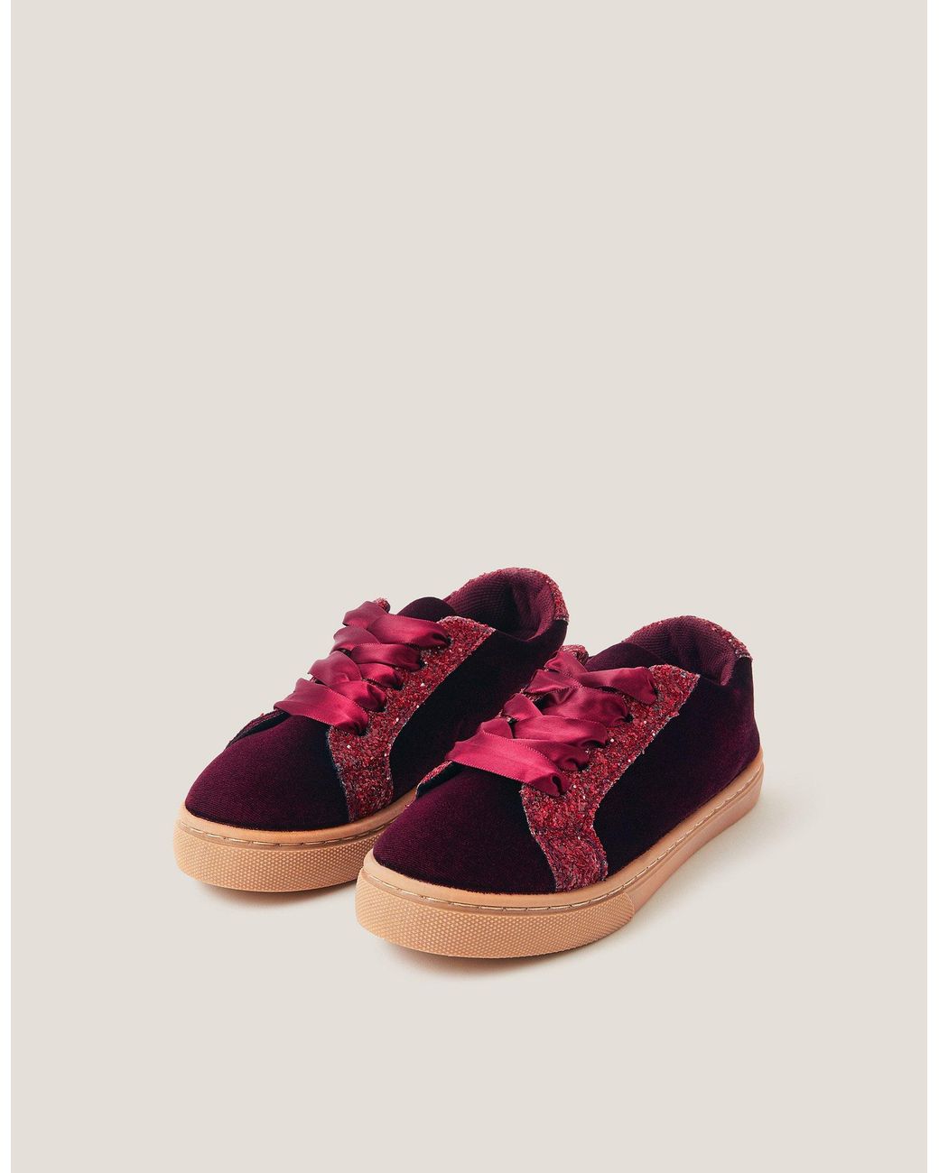 Monsoon Glitter Velvet Trainers Red