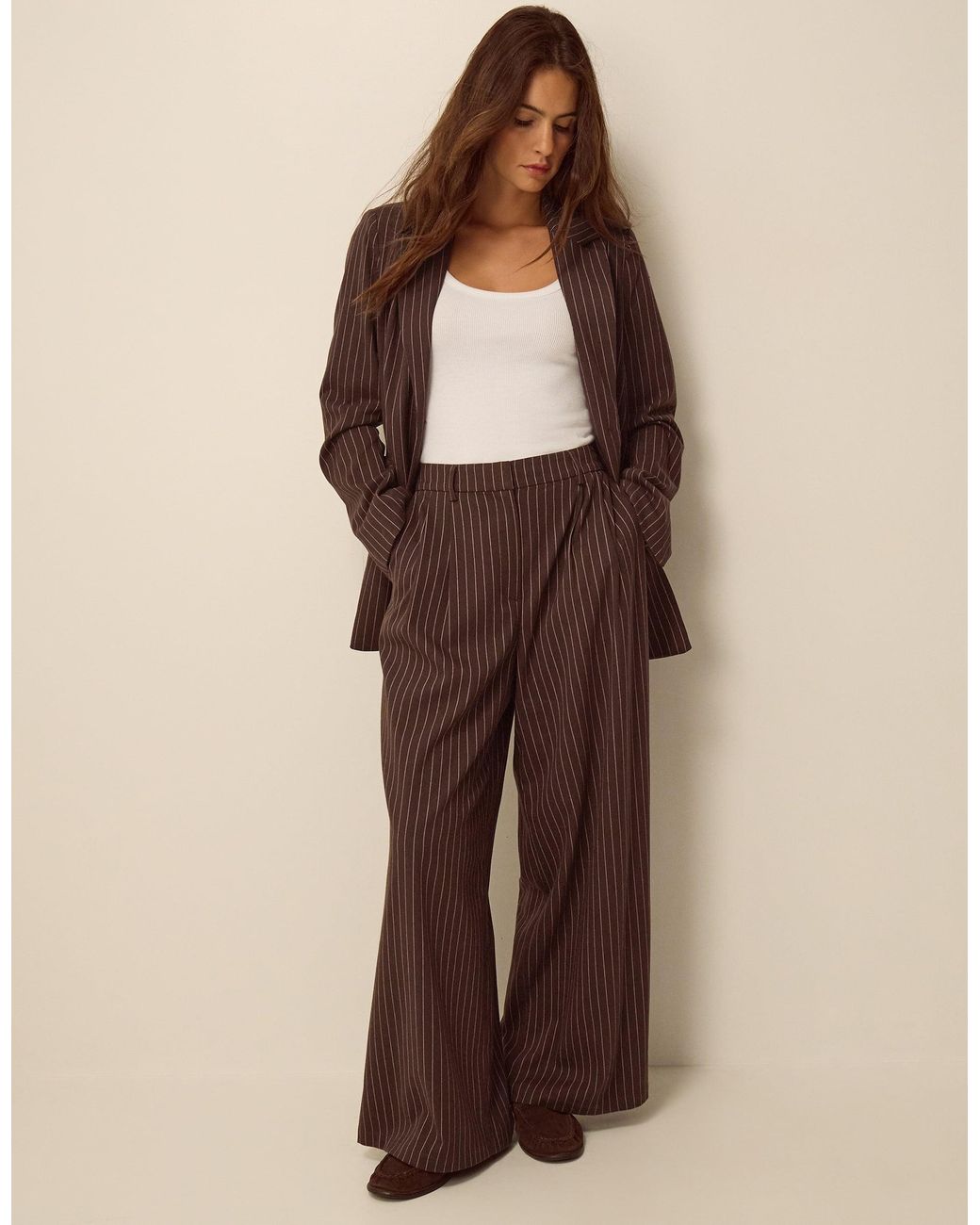 Monsoon Natural Jen Pinstripe Blazer Brown