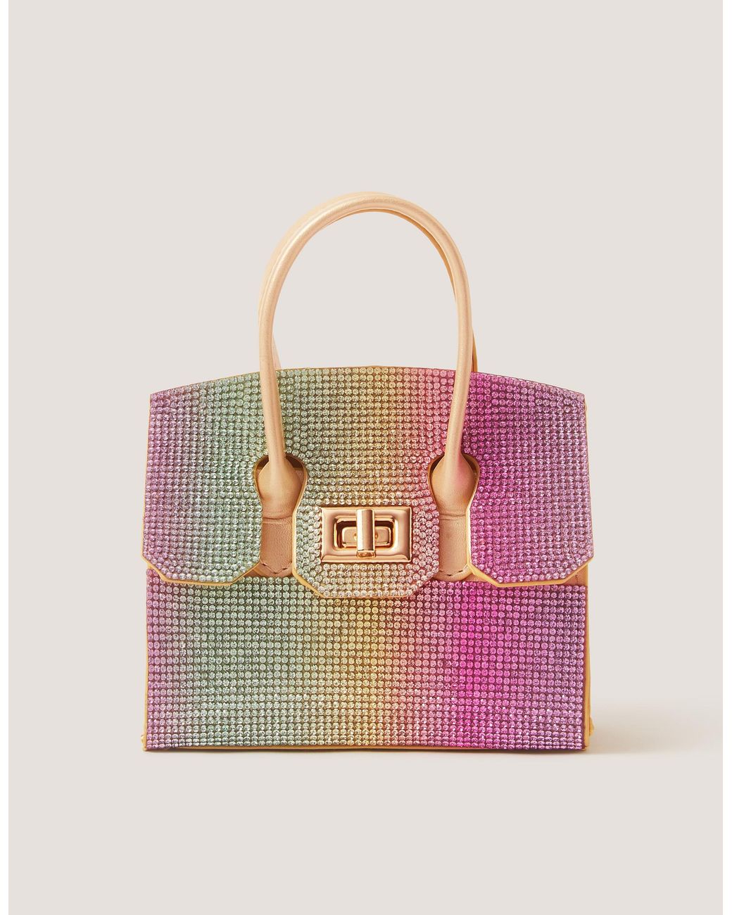 Monsoon Pink Clara Diamanté Twistlock Bag Multi