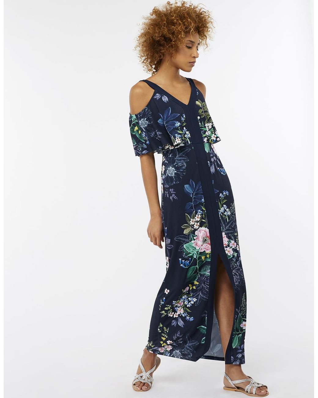 Monsoon Willow Cold Shoulder Maxi Dress in Blue | Lyst UK