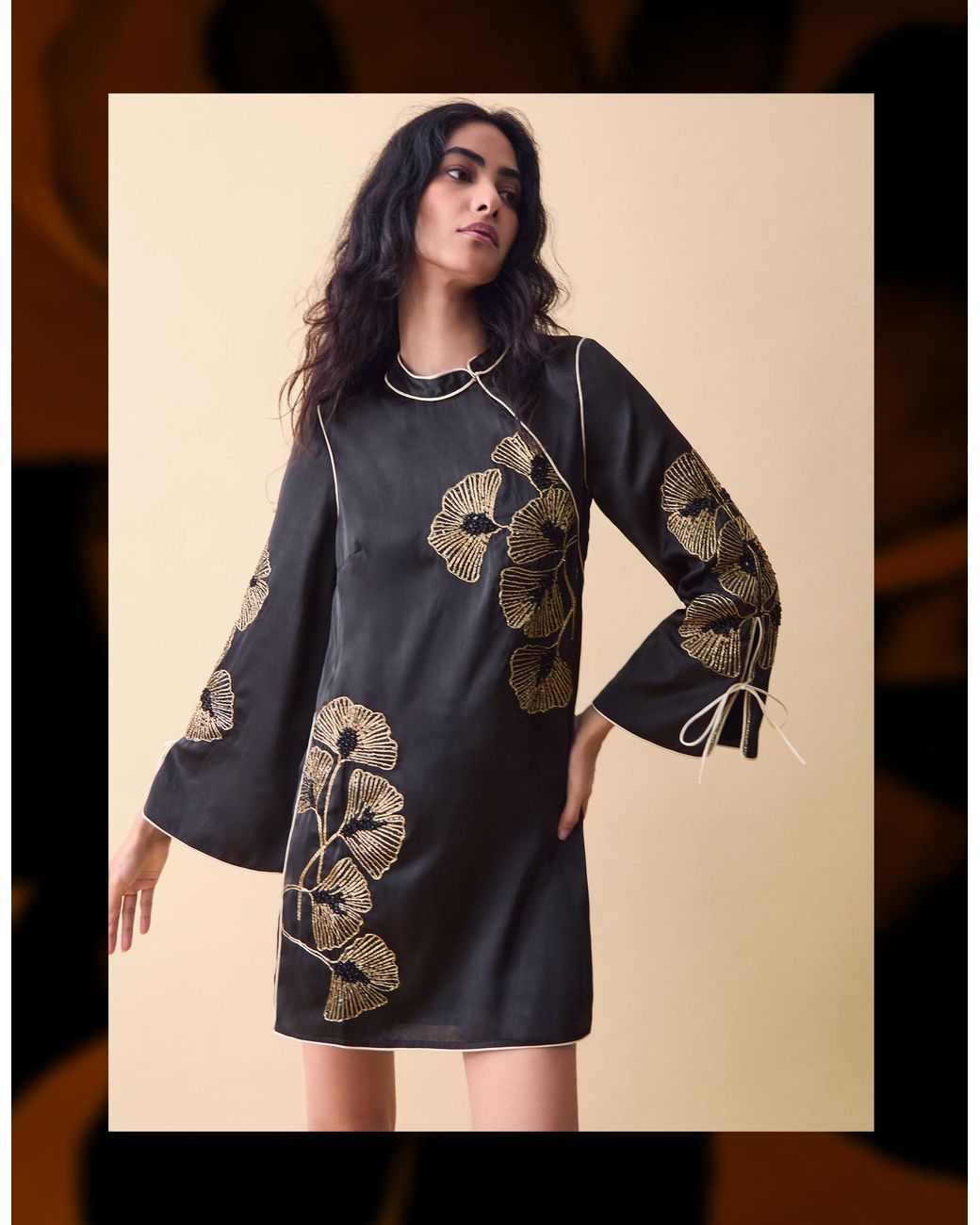 Monsoon Clemence Women's Black & Gold Floral Embellished Alise Mini Dress, Size: 8