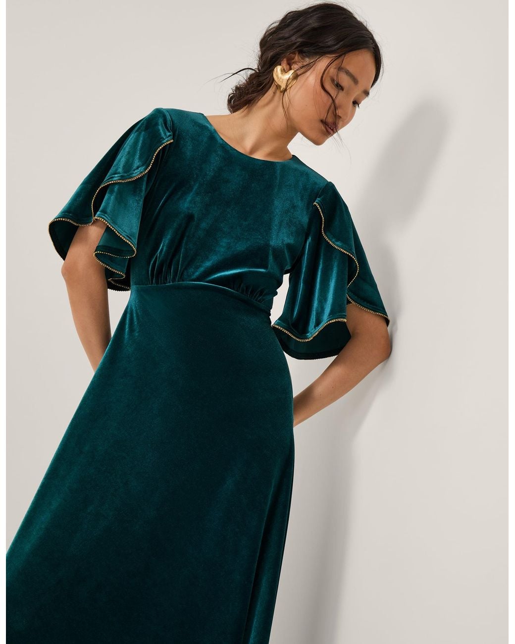 Monsoon Blue Cecelia Velvet Cape Midi Dress Teal