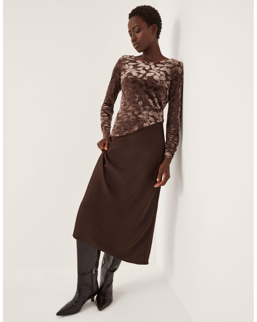 Monsoon Brown Delia Midi Slip Dress