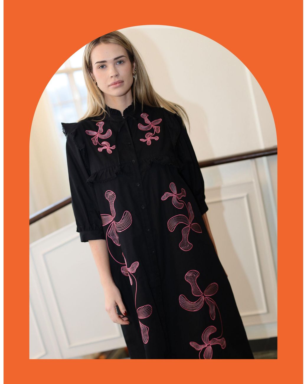 Monsoon Crās Cody Ruffle Midi Dress Black