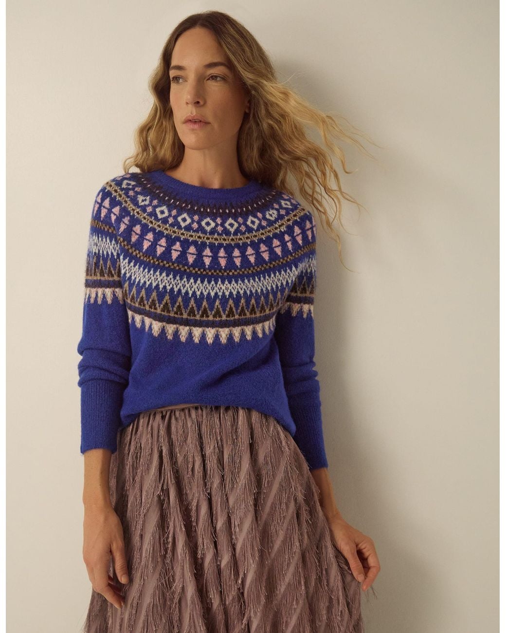 Monsoon Fran Fair Isle Crew Neck Jumper Blue
