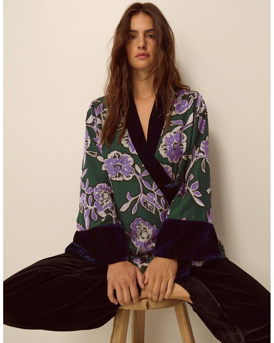 Monsoon Brown Willow Floral Print Kimono Jacket Green