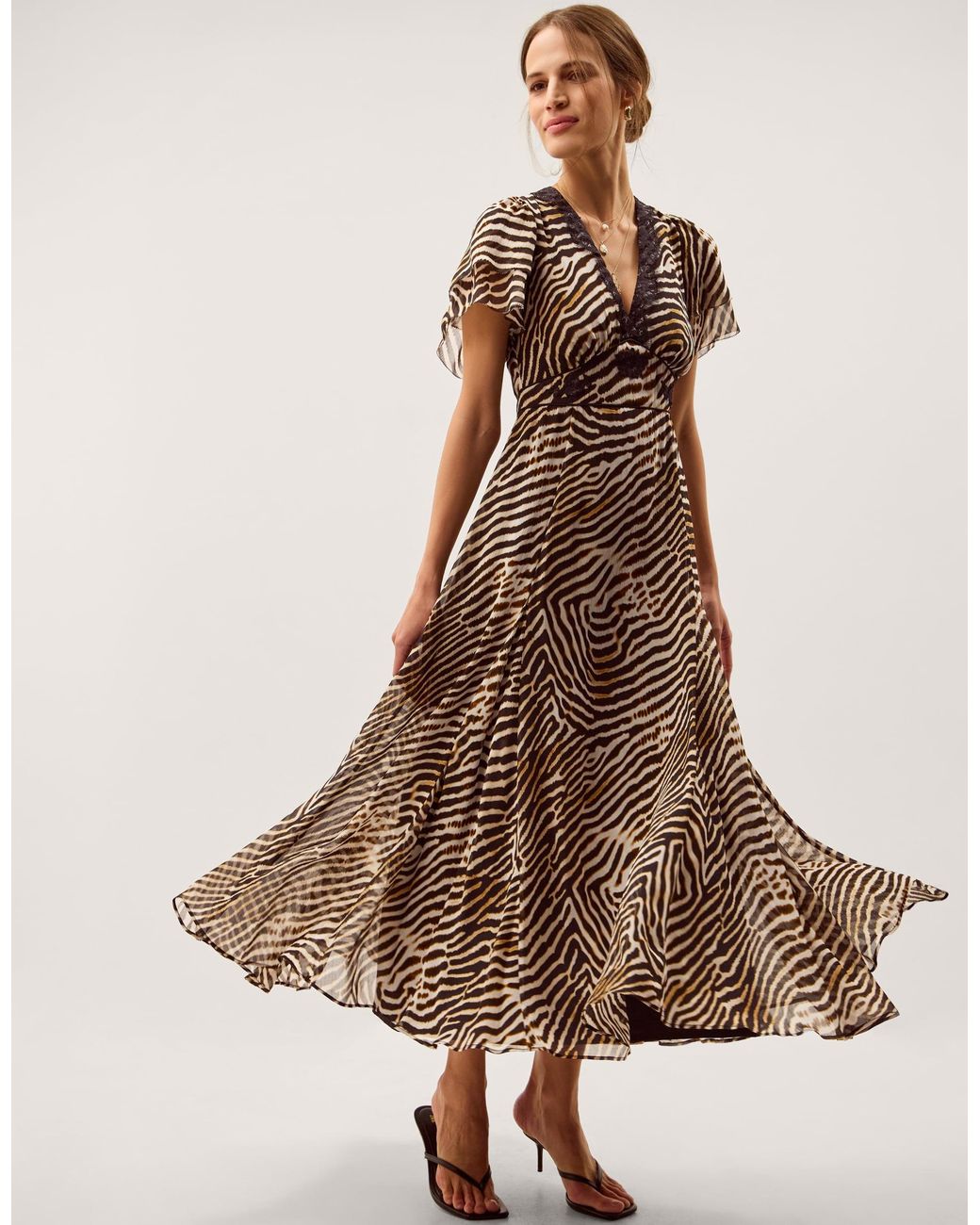 Monsoon Annie Animal Print Midi Dress Brown