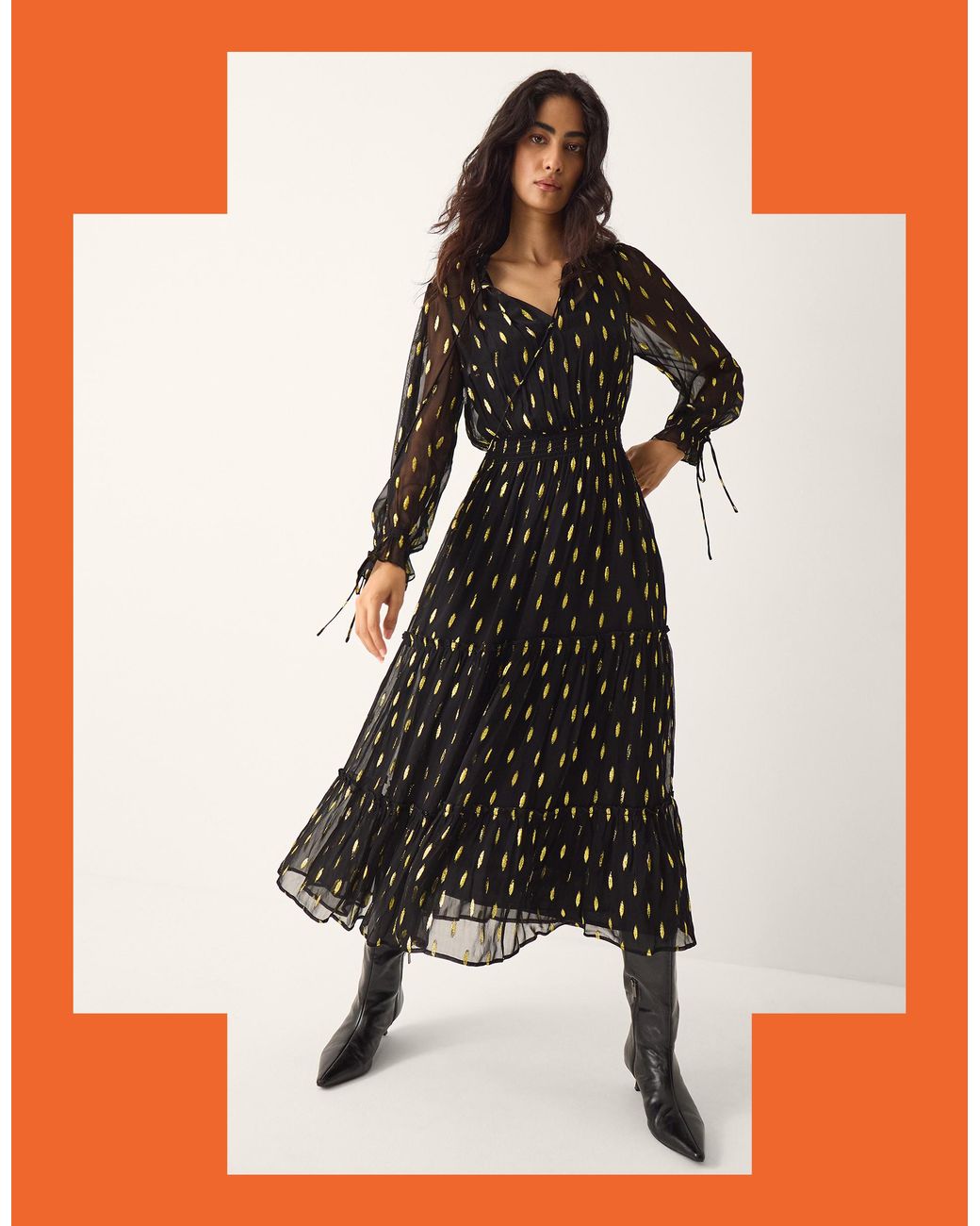 Monsoon La Galeria Elefante Women's Black & Gold Shimmer Cowgirl Midi Dress, Size: Xl
