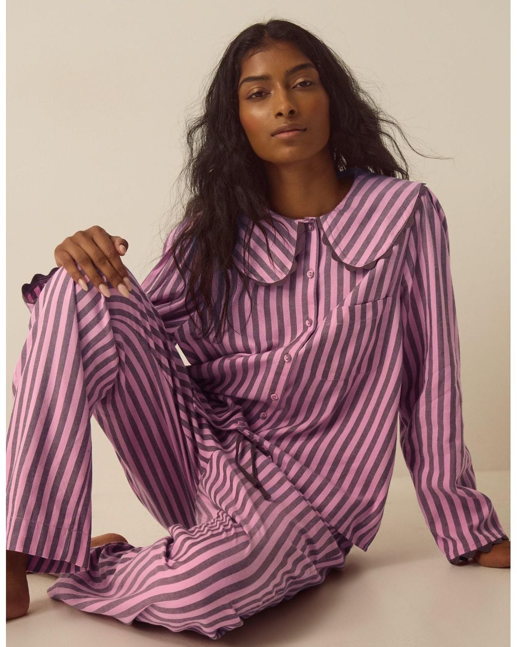 Monsoon Purple Sylvie Stripe Long Pyjamas Set Pink