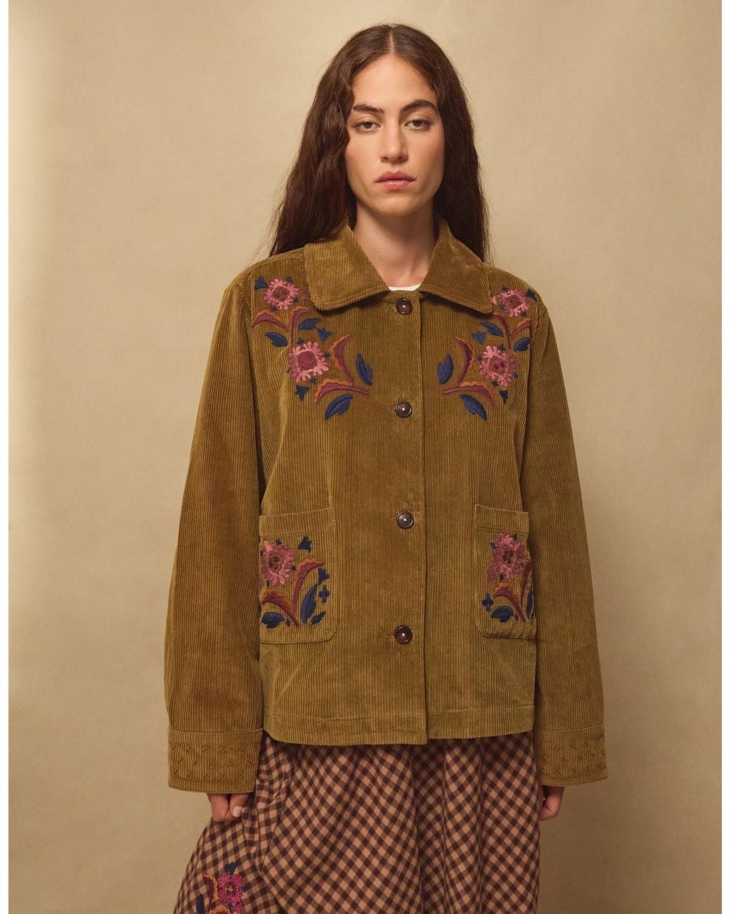 Monsoon Brown East Lizzy Embroidered Corduroy Jacket Green