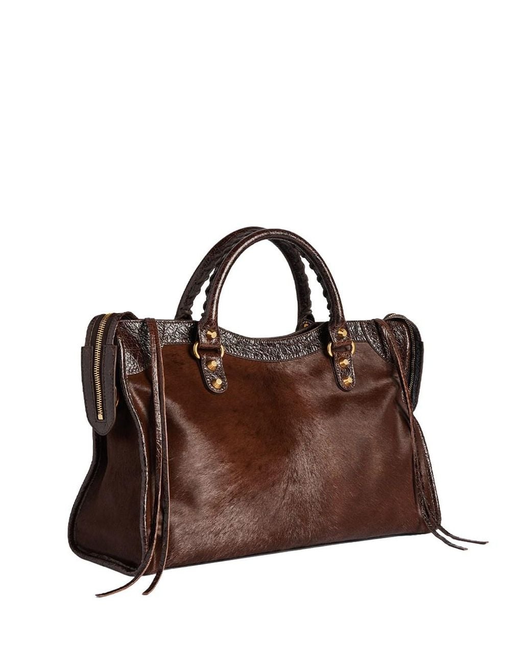 Balenciaga Brown Medium Le City Bag In Pony Hair And Arena Leather