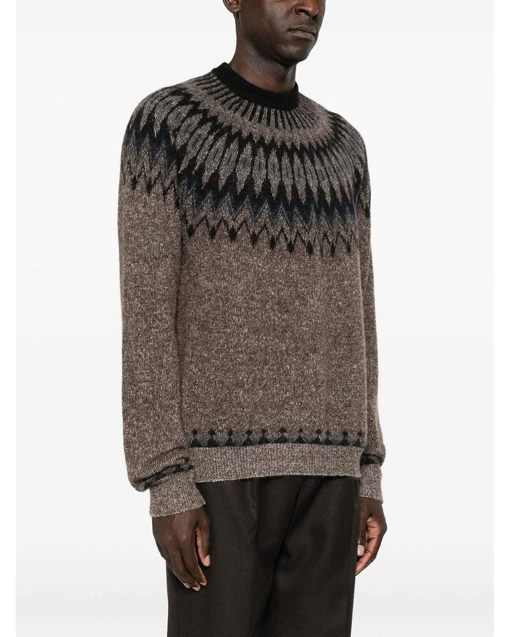 Roberto Collina Gray Fair Isle Wool Crew Neck Sweater for men
