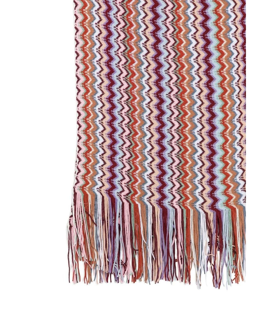 Missoni Red Zigzag Knit Scarf With Fringe