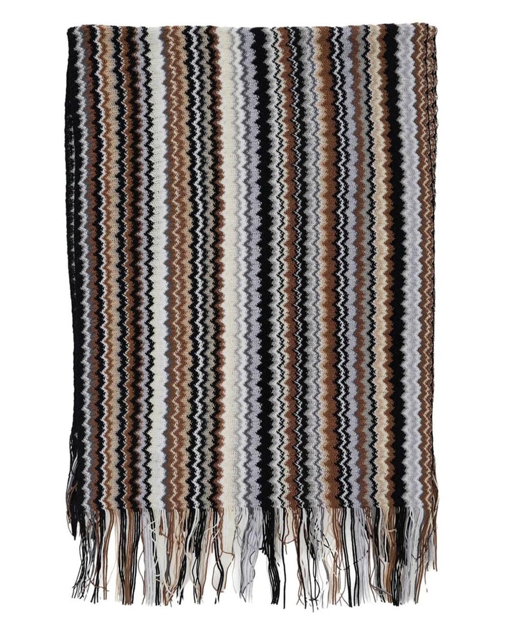 Missoni Black Zig-Zag Knit Scarf With Fringes