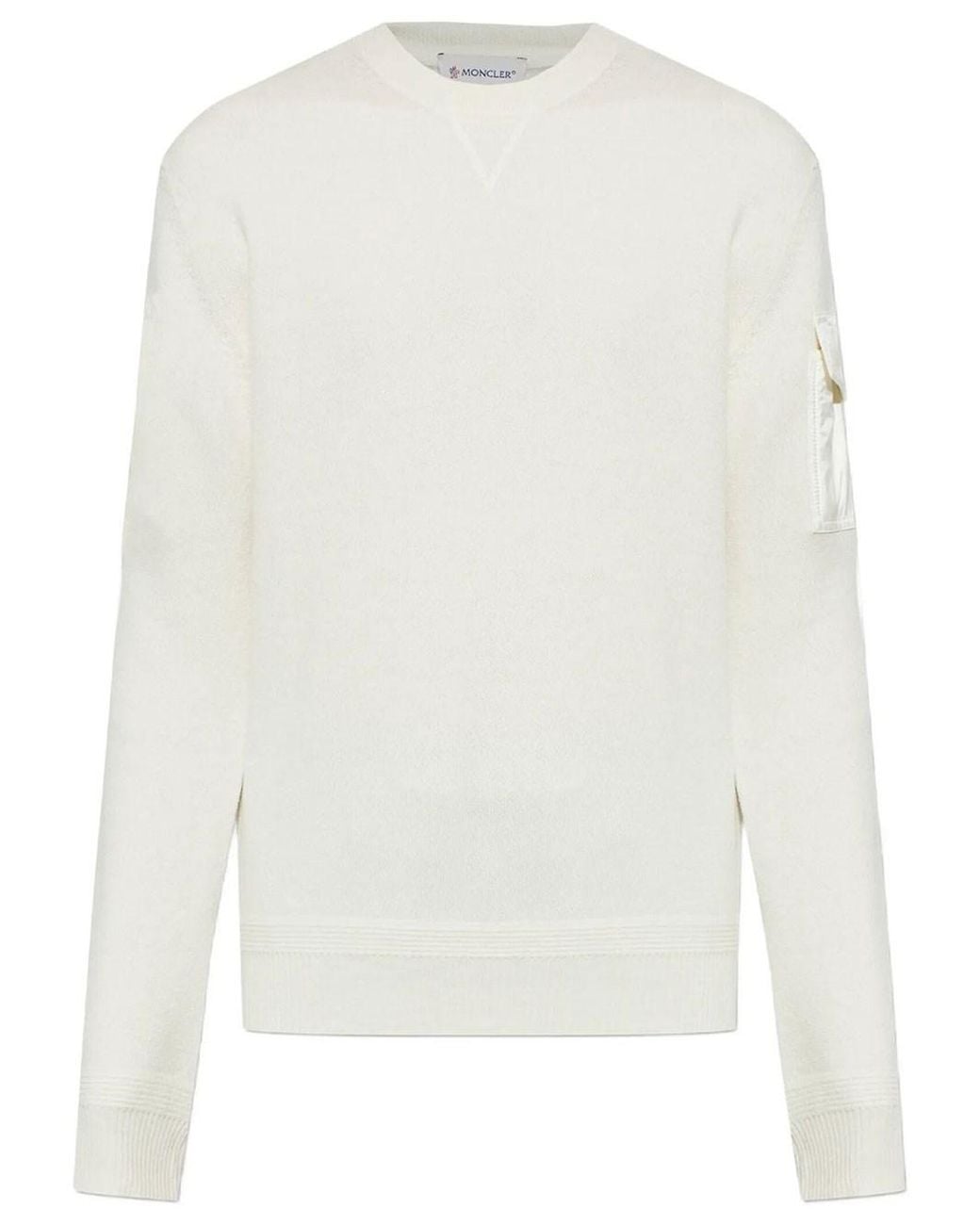 Moncler White Wool Sweater With Patch Pocket for men