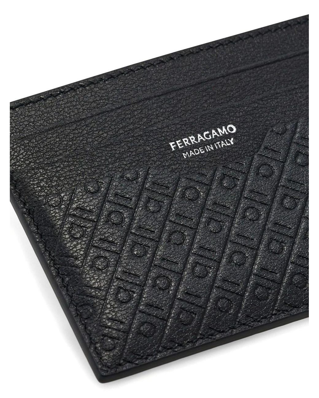 Ferragamo Black Leather Credit Card Case for men